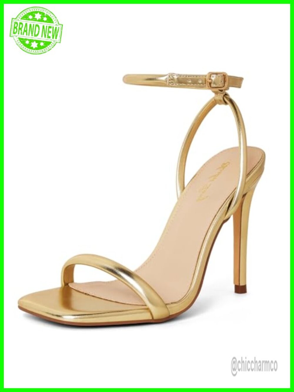 Strappy Stiletto Heeled Sandals Square Open Toe 4 Inch High Heels Ankle Strap